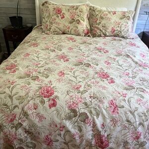 Lands End-Floral Bedding Duvet Set - Pink and Cream -Double